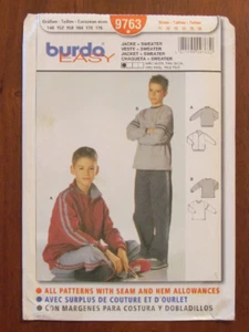 BURDA PATTERN - 9763 BOYS JACKET ZIP FRONT SWEATER JUMPER CONTRAST 11-16 UNCUT - Picture 1 of 2