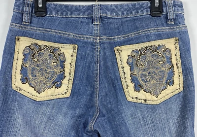 MICHAEL KORS Cropped Jeans Pockets Women's 8 Denim Capris Embroidered Festival - Image 1 of 4