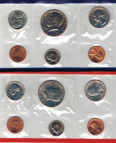 1986 10 coin Complete Mint Set in origional mint packaging. Coins only Cover