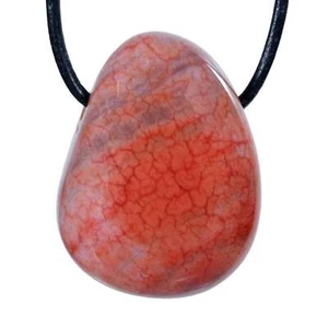 Feuerachat Tropfenanhänger mit Baumwollband gebohrt | Edelstein Schmuck - Bild 1 von 2
