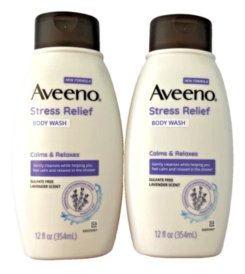 Aveeno Stress Relief Body Wash Lavender Scent Calms & Relaxes 12 fl oz Lot of 2 - Image 1 of 4
