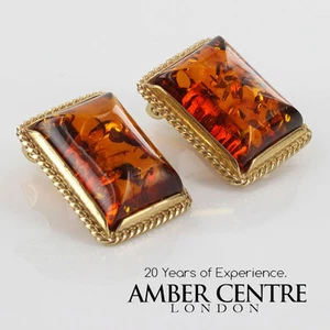 ITALIAN MADE German BALTIC AMBER CLIP ON EARRINGS 9ct GOLD-GCL0014  RRP£595!!! - Picture 1 of 6