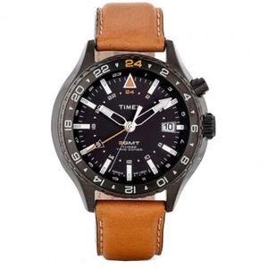 Timex Indiglo Men's Watch Rare Intelligent Quartz GMT LeatherStrap Men's 24HSALE - Picture 1 of 5