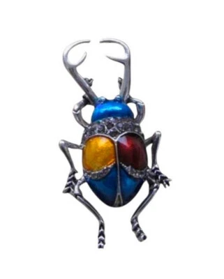Broche bijou style insecte scarabée multicolore en acier. - Photo 1/4