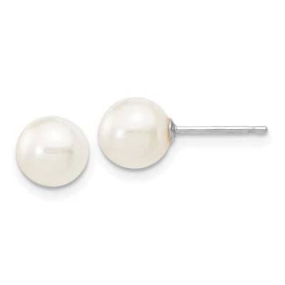 10k White Gold 6-7mm White Round Freshwater Cultured Pearl Stud Post Earrings - Image 1 of 4