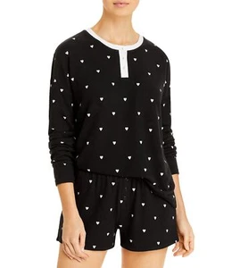 Aqua Womens Lounge Hearts Print Long Sleeve Top & Shorts 2-Piece Pajama Set, ... - Picture 1 of 2