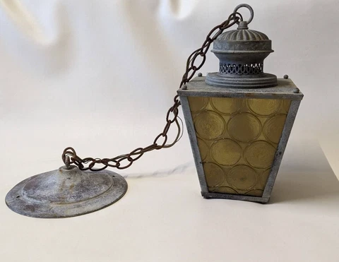 Antique Amber Bottle Glass Panels Hanging Lantern Light Fixture Cover