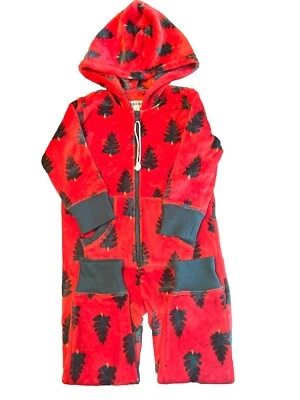 Little Blue House One Piece Natal Vermelho com Árvores Verdes Tamanho 4 Com Zíper - Imagem 1 de 4