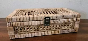 Wicker Rattan Storage Jewelry Trinket Watch Box w/Metal Flip Closure. VTG Cute! - Picture 1 of 9