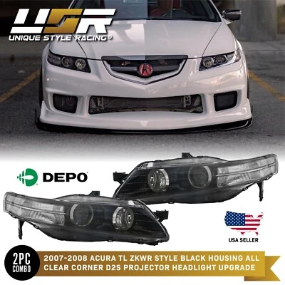 DEPO Black Clear Bi-Xenon D2S Projector Headlights For 07-08 Acura TL Type-S - Image 1 of 4