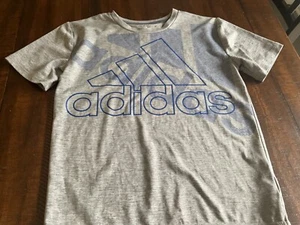 Adidas Shirt Youth S grey/blue aero ready Short Sleeve Running Center Logo Boys - Picture 1 of 5