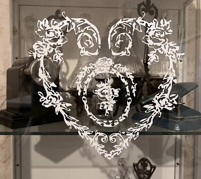 Shabby Wasserf.Aufkleber Tattoo Herz-Kranz Schnörkel Vintage Schrank  Spiegel - Bild 1 von 4