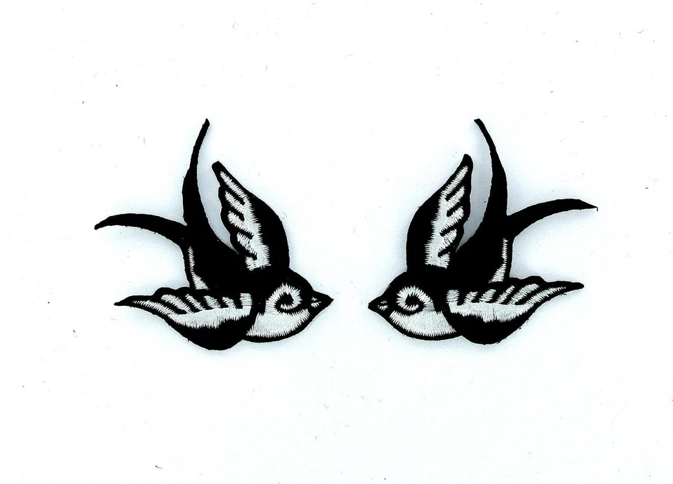 2x Patch patches embroidered iron on backpack biker bird raven sparrows - Image 1 of 1