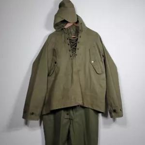Set U.S. NAVY WW2 Parka & Bib Wet Weather Rain Foul Med Large Gear VTG Pair HTF - Picture 1 of 24