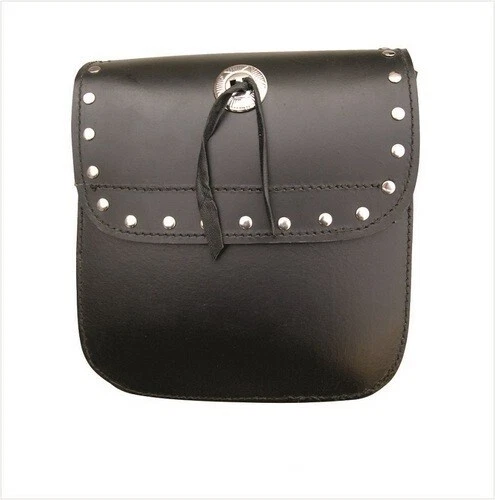  Черная сумка Sissy Bar из НАТУРАЛЬНОЙ КОЖИ с ЗАКЛЕПКАМИ и КОНЧО для Harley Davidson - Изображение 1 из 1