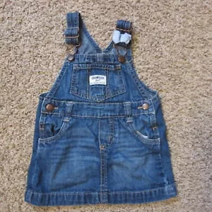 Oshkosh B'gosh 18M Blue Denim Bib Overalls Dress W/Ribbon Worn Once Whiskered - Picture 1 of 2