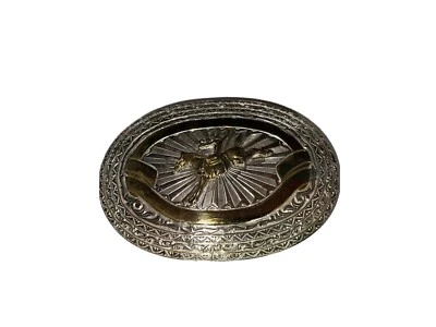 CRUMRINE Cowboy Belt Buckle Silver Plate over Bronze Scrolled Lg Vintage - Image 1 of 3