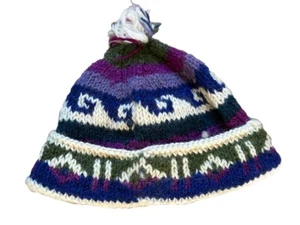 Vintage handgestrickt handgefertigt Regenbogen Navajo Beanie Wintermütze Mütze Streetwear - Bild 1 von 4