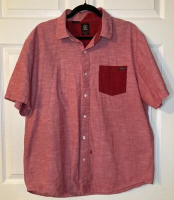 Volcom Men's Red Short Sleeve Chest Pocket Button Down Shirt - Size XL - Image 1 of 4