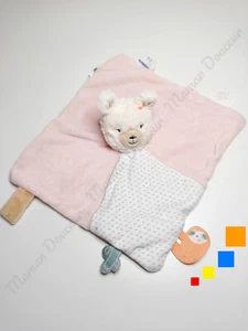 Doudou Plat/Mouchoir Lama Blanc Rose Tidou Moris Et Sacha Attache Tétine Noukies - Picture 1 of 4