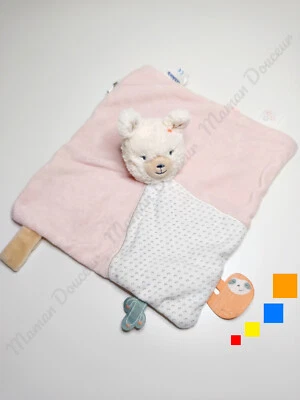 Doudou Plat/Mouchoir Lama Blanc Rose Tidou Moris Et Sacha Attache Tétine Noukies - Photo 1/4