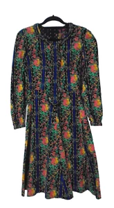 Unique Handmade Vintage Black Floral Corduroy Knee Length Shirt Dress S (8-10) - Picture 1 of 10
