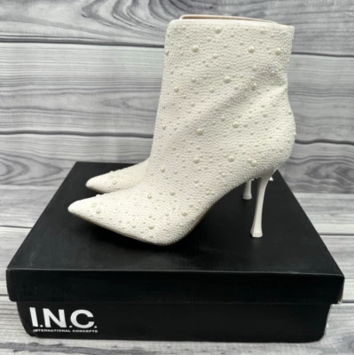 INC RAKIMA STILETTO HEEL BOOTS Women's Size 9.5 M  PEARL WEDDING ANKLE BOOTIES - Image 1 of 4