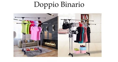 Appendiabiti Stender doppio con ruote Attaccapanni salvaspazio Regolabile 72 130 - Immagine 1 di 4
