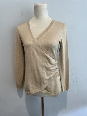 Suéter Top Manga Larga Tejido Hilo Metálico Dorado Asimétrico Cremallera Envolvente S Foto 1 de 4