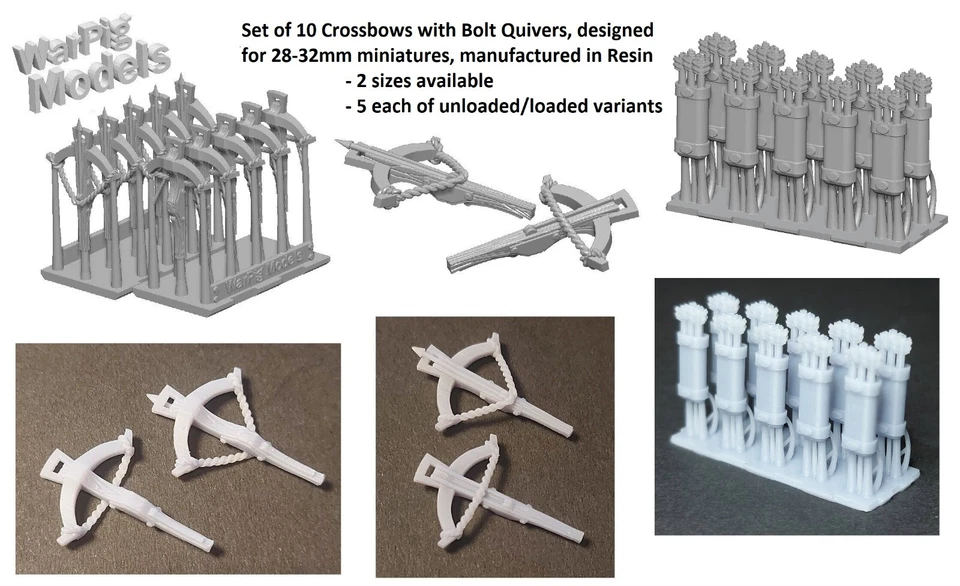 Crossbows and Bolt Quivers x10 Fantasy Resin Oldhammer WarPig 28-32mm Scale