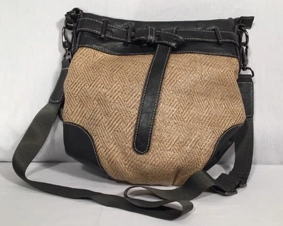 Hilary Radley Cross Body Purse Woven Straw Brown Vegan Leather - Image 1 of 4