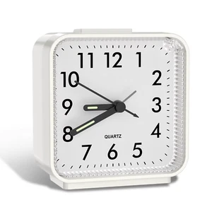 Silent Analog Alarm Clock Bedside | Non-Ticking Desk & Travel Clock - White - Picture 1 of 8