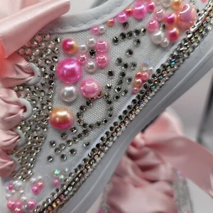 30% Off Sale blinged girl wht/Lt. pink beads & Clr Crystal,Sneakers/Canvas Shoes - Picture 1 of 14
