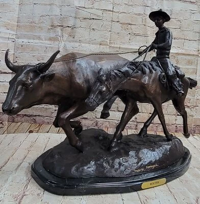 BOLTER Frederic Remington Western Bronze Statue Sculpture Cattle Drive 18" x 17" - Image 1 of 4