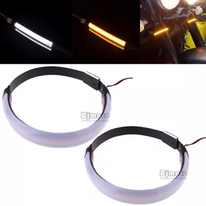 2x Universal LED 45-70mm Fork Light Strips Turn Signal Lights Amber & White - Imagen 1 de 12