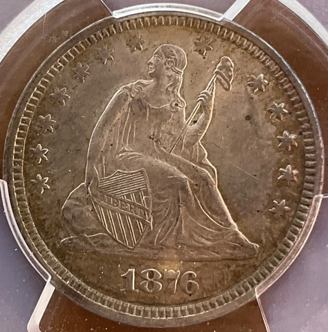 PCGS 1876 Seated liberty quarter dollar in AU 58 Cover