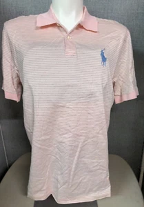 Polo Ralph Lauren Shirt Mens Large Pink Gray Stripe Short Sleeve Pro Fit Polo - Picture 1 of 8