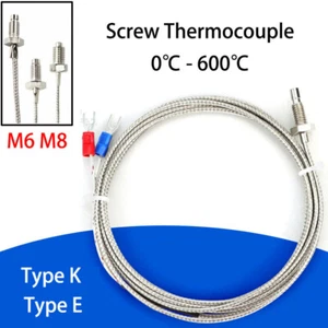 M6 M8 K/E Type Temperature Sensor Screw Probe Thermocouple 0.2-5 Meters Cable - Picture 1 of 10