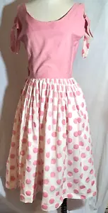 Abito vintage June Arden rosa bianco a pois cravatta spalle altalena taglia 12 TLC - Foto 1 di 8