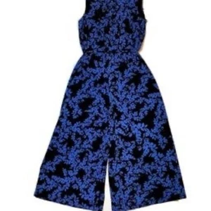 London Times Blue & Black Cropped Jumpsuit Romper Spaghetti Straps Womens Sz 12 - Picture 1 of 10