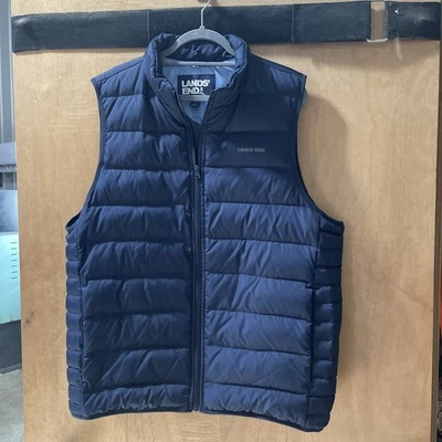 Lands End Outfitters Men’s Blue Puffer Vest L 42-44 Full Zip Pockets Lined Navy - Image 1 of 4