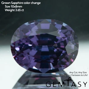 Cut stone - Sapphire Color Change Czochralski (Pulled) lab grown 10x8mm 3.65ct - Picture 1 of 5