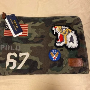 Polo Ralph Lauren Men's Bag Laptop Case Camouflage Tiger Embroidery 67 Green - Picture 1 of 10