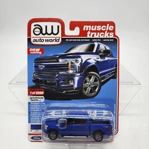 2019 AUTO WORLD 1:64 *PREMIUM 4A* LIGHTNING BLUE 2018 Ford F-150 Lariat NOC Rare - Picture 1 of 8