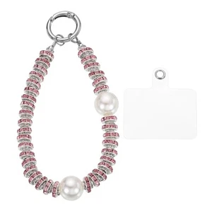 Beaded Phone Wrist Strap, Phone Lanyard with Tether Tab, Pink - Zdjęcie 1 z 7