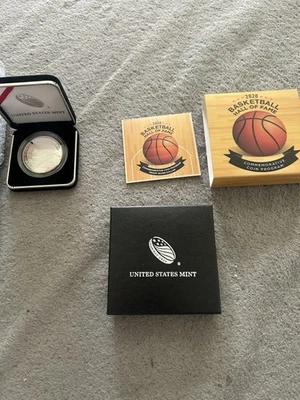 2020-P $1 Proof Basketball Hall of Fame Silver Dollar w/ Box, OGP &COA - Image 1 of 2