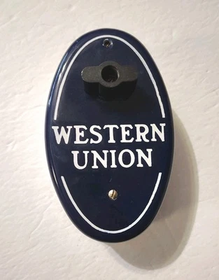 WESTERN UNION Cobalt Blue Porcelain Wall Call Box Telephone Telegraph Office 6-B - Image 1 of 4