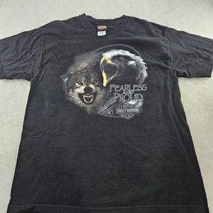Vintage Harley Davidson Proud & Fearless Eagle & Wolf Men Large T-Shirt Black - Picture 1 of 5