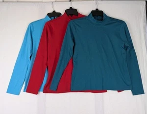 Lot 3 L.L. Bean Shirt Women's L Green Red Teal Base Layer Mock Neck Long Sleeve - Picture 1 of 12
