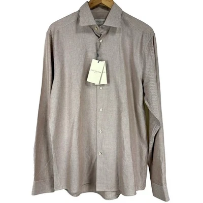 Camisa de vestir Jack Victor nueva con etiquetas a rayas 100 % algodón marrón tostado para hombre talla L a rayas Foto 1 de 4